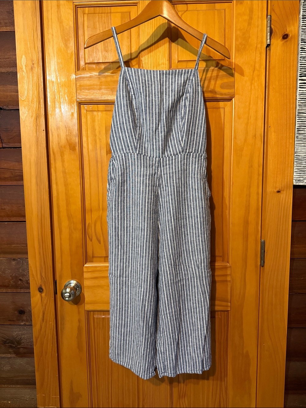 Women’s Old Navy Greyish Blue and White Striped Jumpsuit